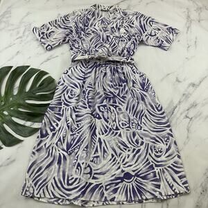 Items Womens Vintage 80s Shirt Dress Size 12 Purple White Tropical Cotton Pocket